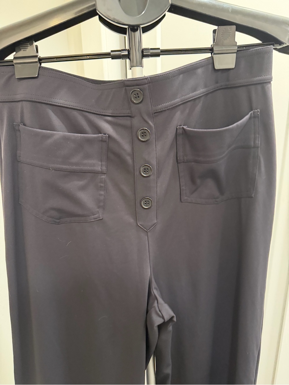 HALARA Wide Leg Pants in Charcoal Gray with Front Button Detail